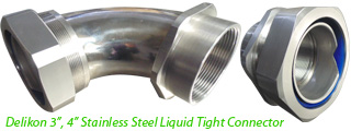 Delikon 3, 4 Stainless Steel Liquid Tight Connector with male or female threads,PG,M,G,NPT