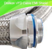 Delikon EMI RFI Shielding Heavy Series Over Braided Flexible Conduit and Shield Termination Heavy Series Connector for VFD Cable